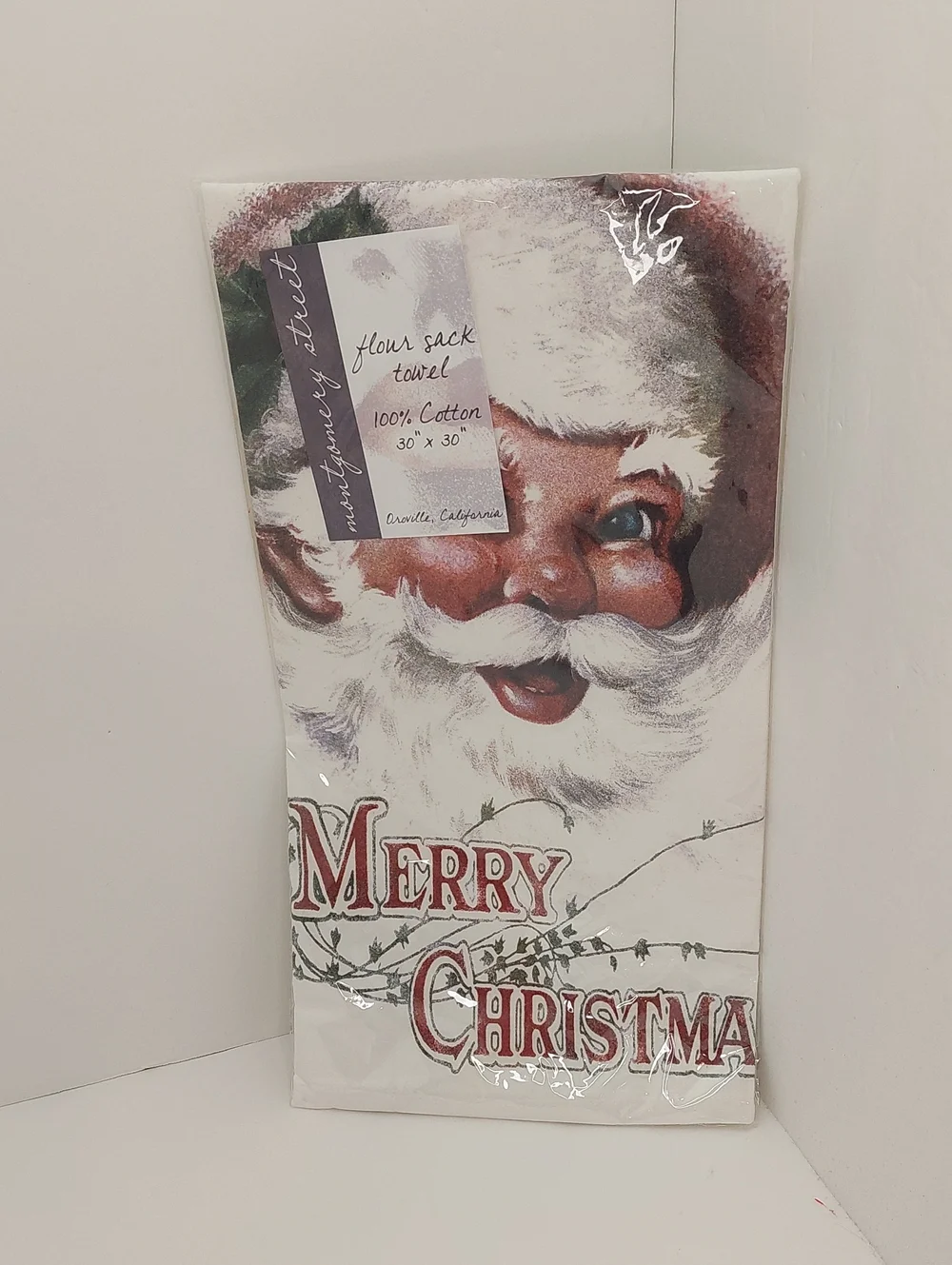 NEW Flour Sack Towel Merry Christmas Santa Design 100% Cotton Holiday Giftable